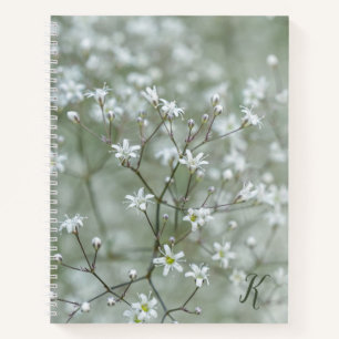 Carnet Photo de fleur de Gypsophile bébé blanc avec monog