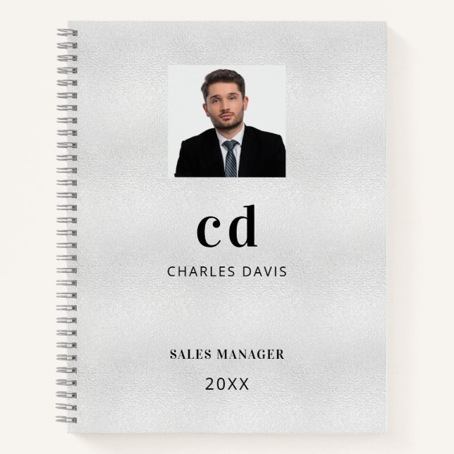 Carnet Photo de l'initiale du nom en argent pour affaires (Devant)