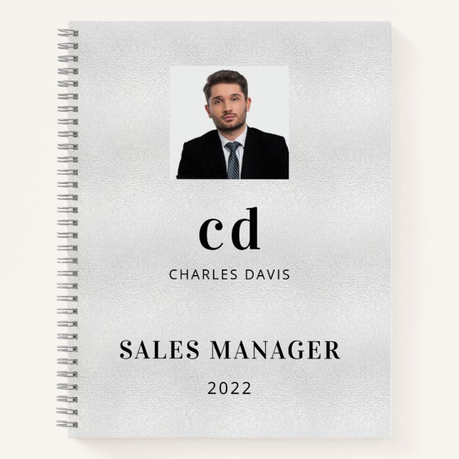 Carnet Photo de l'initiale du nom en argent pour affaires (Devant)