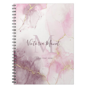 Carnet Photo de marbre à veine d'or mauve rose avec écrit