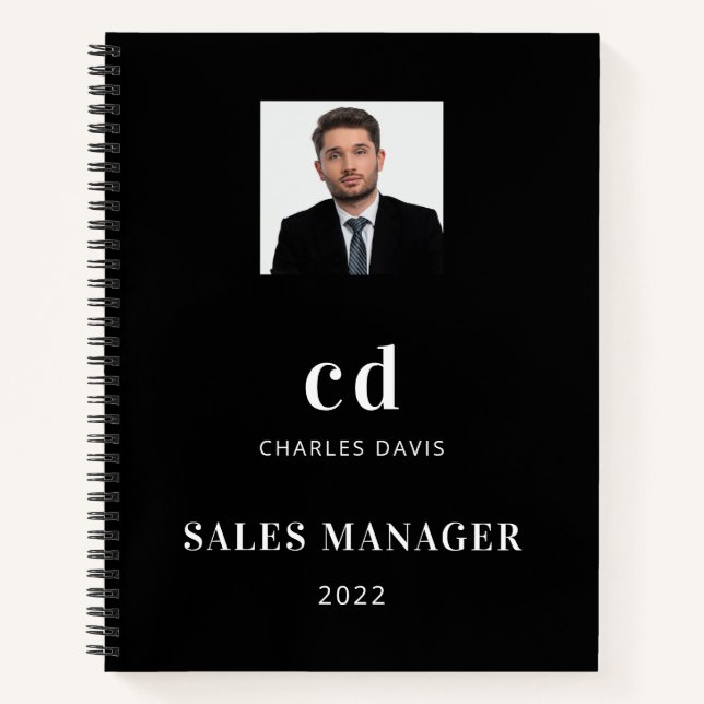 Carnet Photo de nom initiales noir blanc entreprise (Devant)