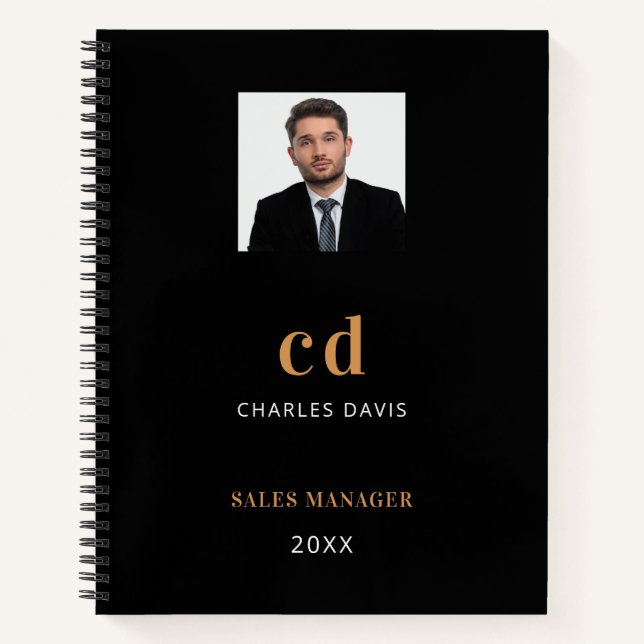 Carnet Photo d'initiales de nom d'or noir entreprise (Devant)