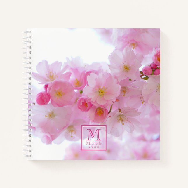 Carnet Photo en fleurs de cerisiers roses - Monogramme (Devant)
