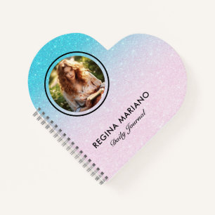 Carnet Photo personnalisé ombre à paillettes bleues verte