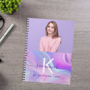 Carnet Photo personnalisée holographique rose violet mono