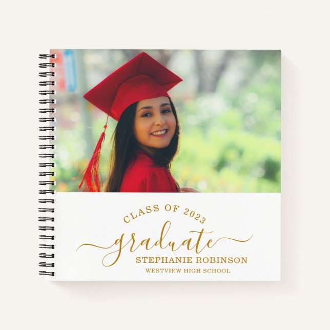 Carnet Photo personnalisée Modern Gold Script Graduation  (Devant)