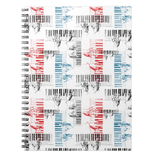 Carnet Pianiste mains motif (Devant)