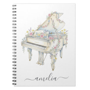 Carnet Piano à queue élégant personnalisé avec fleurs