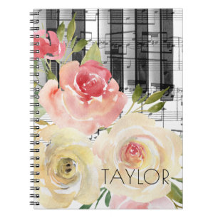 Carnet piano fleurs d'aquarelle