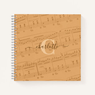 Carnet Piano Notes Partition Monogramme Peach Elegant