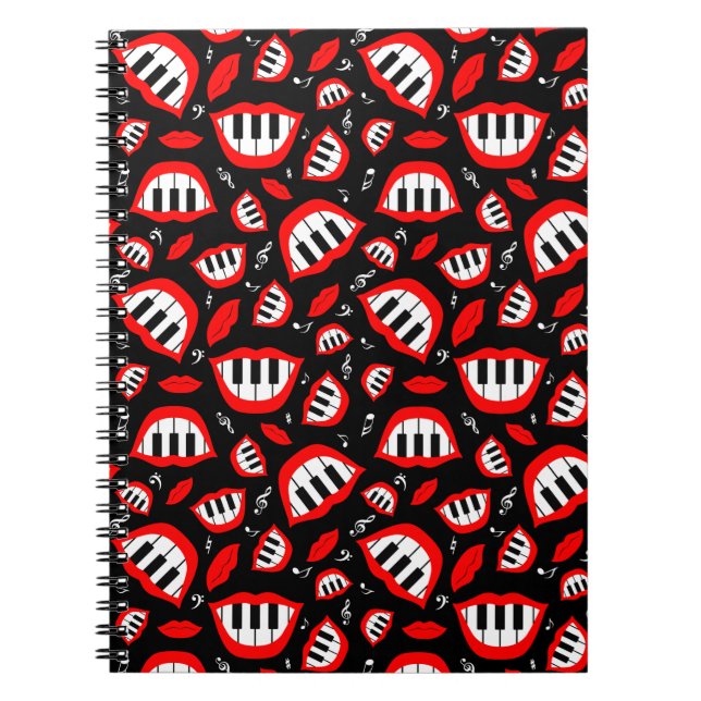 Carnet Piano smile pattern on black background (Devant)