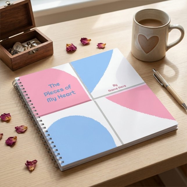 Carnet Pièces de cœur rose et bleu bébé personnalisées (Créateur téléchargé)