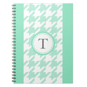 Carnet pied-de-poule bleu vert élégant avec le monogramme