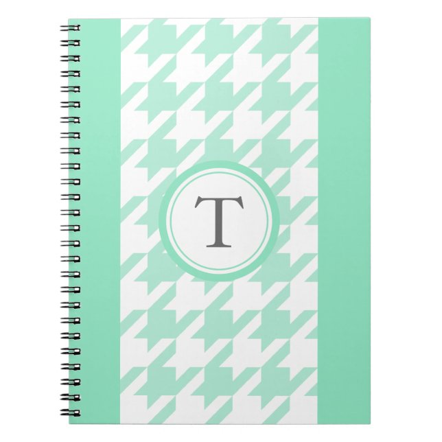 Carnet pied-de-poule bleu vert élégant avec le monogramme (Devant)