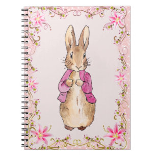 Carnet Pierre le Lapin veste rose cadre floral