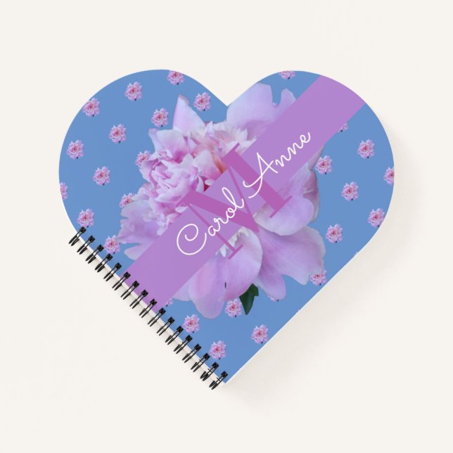 Carnet Pierre rose Fleur violet Monogramme bleu (Devant)