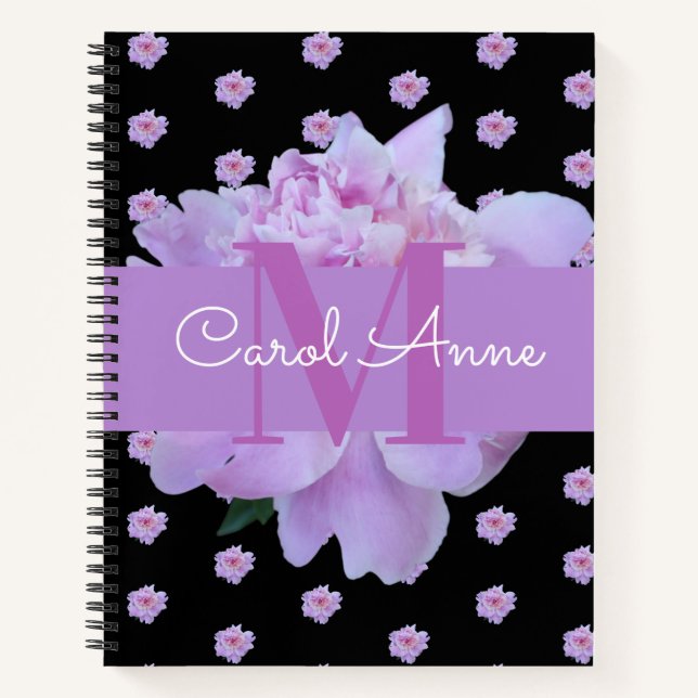Carnet Pierre rose Fleur violet Monogramme noir (Devant)