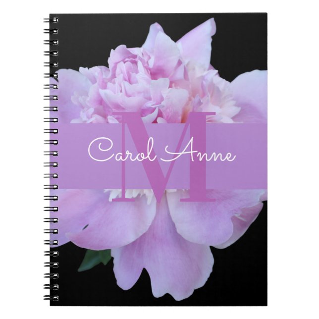 Carnet Pierre rose violet Monogramme floral noir (Devant)