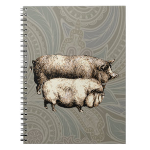 Carnet Pig Farm Pays Antique Illustration Art