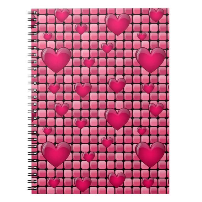 Carnet Pile rose avec des coeurs (Devant)