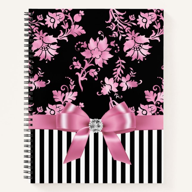 Carnet Pinceau rose Glam - Pinceau rose-Noir - Papillons  (Devant)