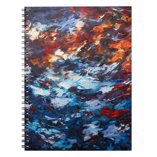 Carnet Pinceau rouge orange bleu vif Abstrait (Devant)