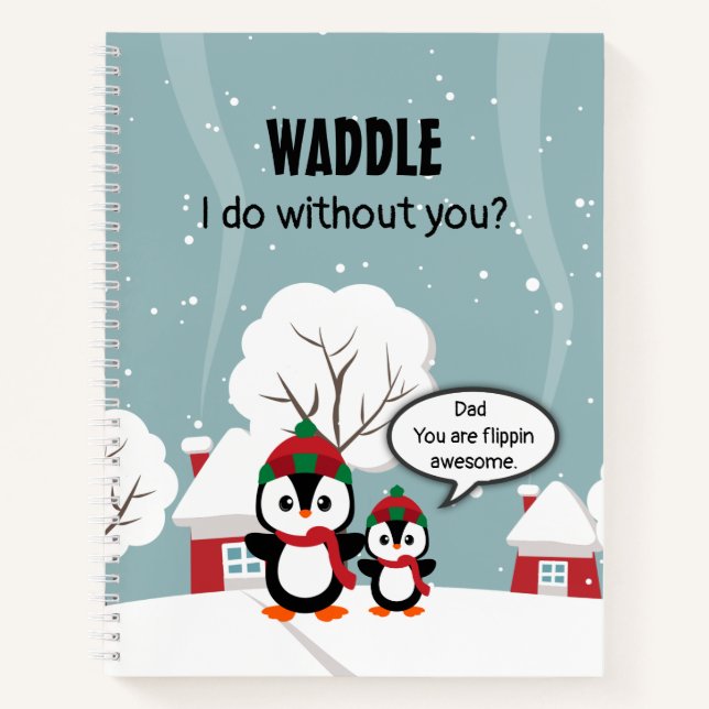 Carnet Pingouin Bébé Gris Mignonne En Neige D'Hiver (Devant)