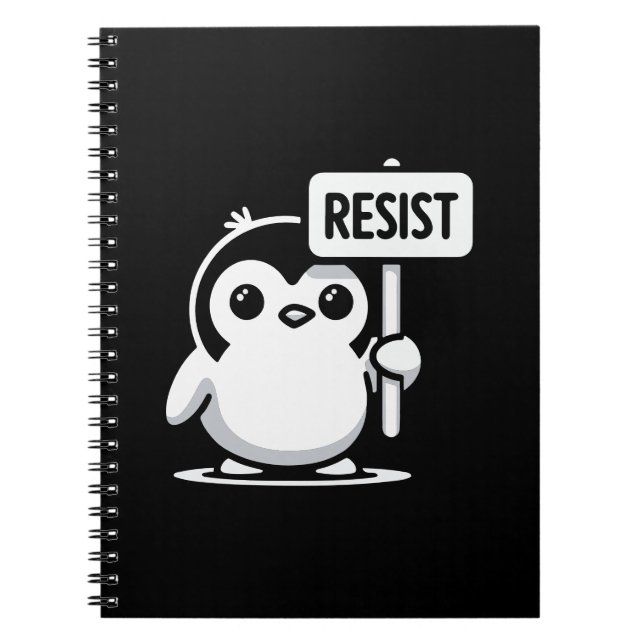 Carnet Pingouin de dessin animé portant le signe "RESIST" (Devant)