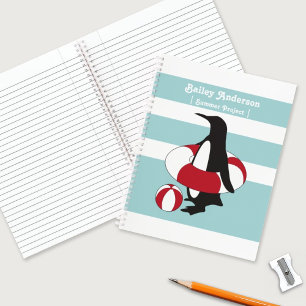 Carnet Pingouin mignon bleu clair personnalisé Enfants qu