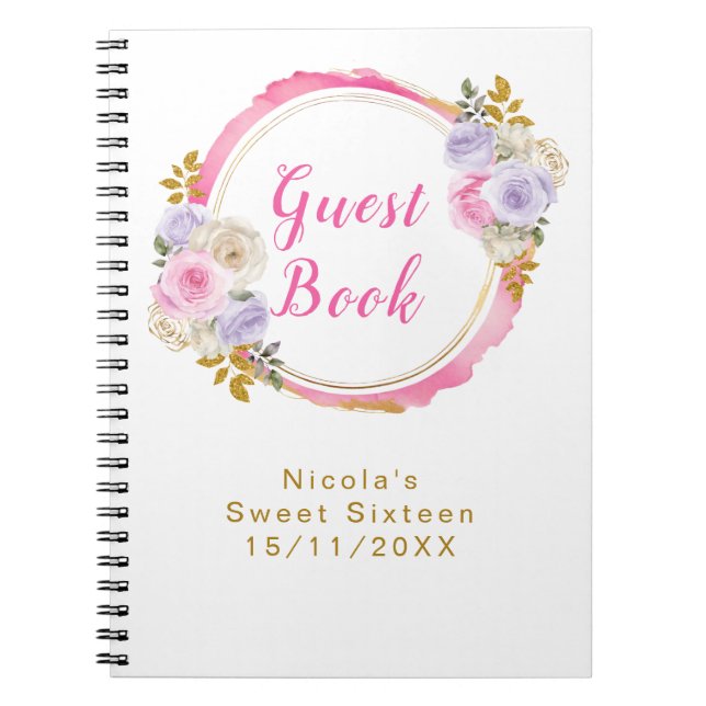 Carnet Pink and Purple Elegant Flowers Sweet Sixteen (Devant)