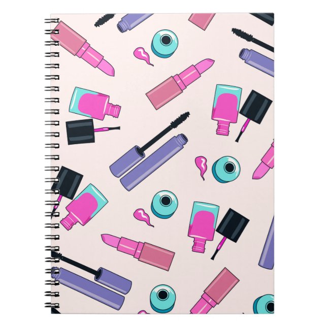 Carnet Pink and Purple Make Up Cosmetics Pattern (Devant)