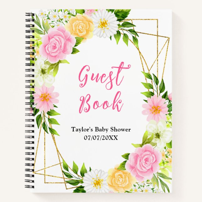 Carnet Pink and Yellow Floral Baby Shower Guest Book (Devant)