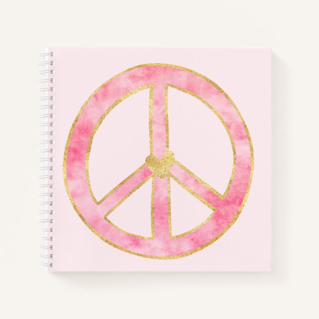 Carnet Pink Aquarelle or Paix Signal Coeur (Devant)