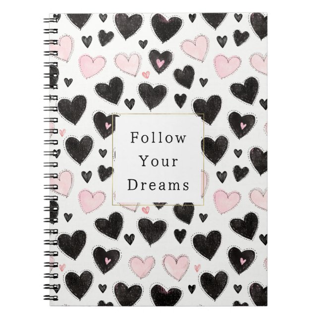 Carnet Pink Black Hearts Follow your dreams (Devant)