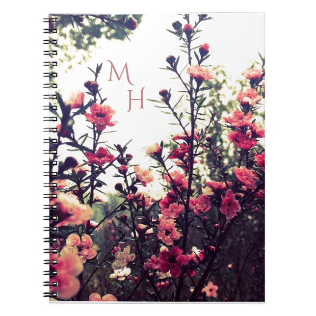 Carnet Pink Blossom Wild Flowers Meadow Monogram (Devant)