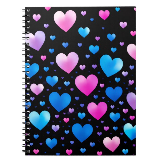 Carnet Pink & Blue Glowing Hearts  (Devant)