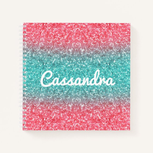 Carnet Pink Blue Ombre Parties scintillant Monogram Sketc (Devant)