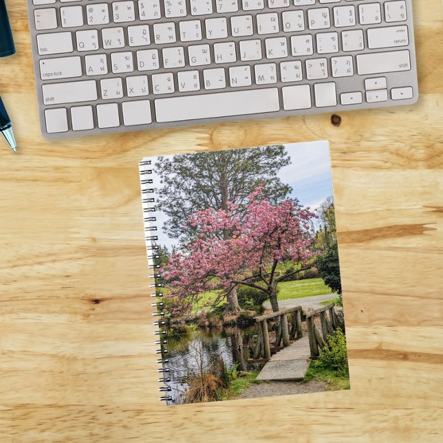 Carnet Pink Cherry Blossoms and Wooden Footbridge (In Situ)