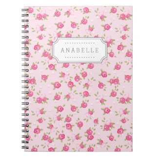 Carnet Pink Chic Vintage Floral Imprimer Monogramme
