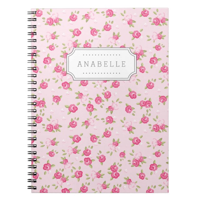 Carnet Pink Chic Vintage Floral Imprimer Monogramme (Devant)