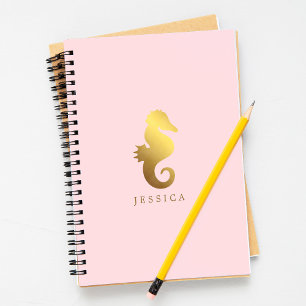 Carnet Pink et Faux Gold Foil Seahorse Personnalisé