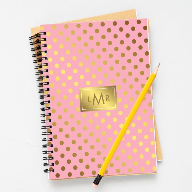 Carnet Pink Faux Gold Foil Pois Monogramme (Créateur téléchargé)