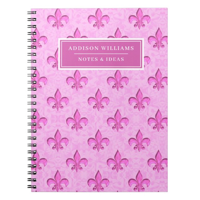 Carnet Pink Fleur De Lis Pattern Custom Name (Devant)