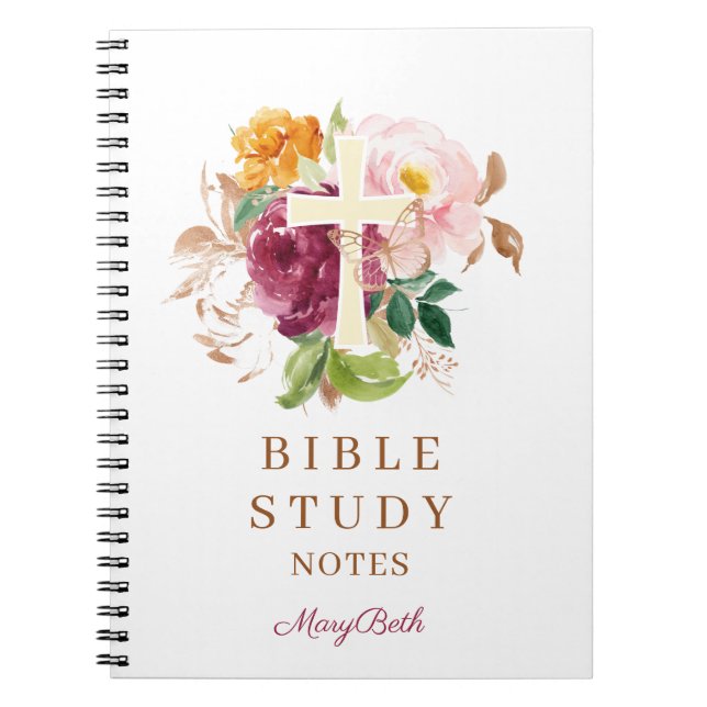 Carnet Pink Floral Cross Personalized Bible Study (Devant)