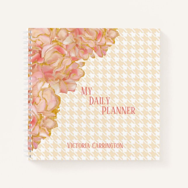 Carnet Pink Floral Daily Planner Houndstooth Nom Moderne (Devant)