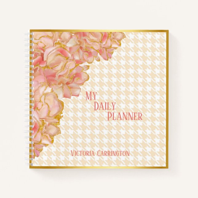 Carnet Pink Floral Daily Planner Houndstooth Nom Moderne (Devant)