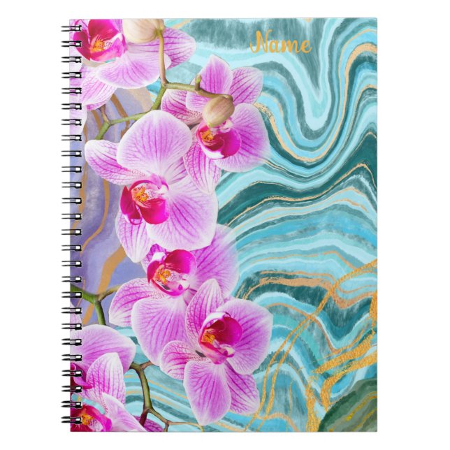 Carnet Pink Flower Marble Aqua Purple Personnalisé (Devant)