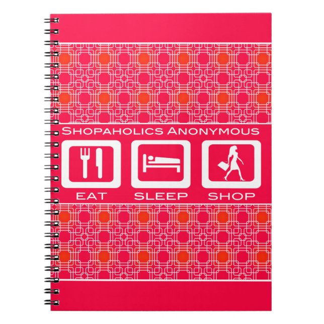 Carnet Pink Funny Shopaholic Eat Sleep Shop Award (Devant)