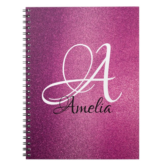 Carnet Pink Glitter Personalized Name & monogram notebook (Devant)