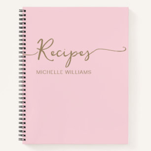 Carnet Pink Gold Monogramme Nom Signature Cookbook Recett